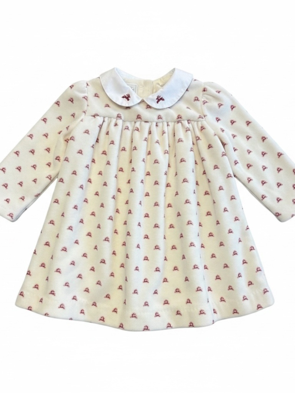 Ralph Lauren - Cream Long sleeve Velour Dress with Red Accents